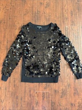 INC International Concepts Black Sequin Pullover Sweater